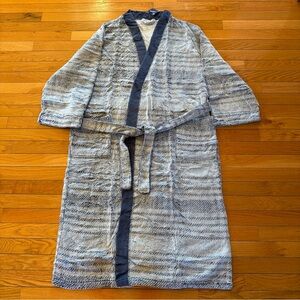 Ulta Beauty Plush Robe One Size Blue Gray Stripe Belted Pockets Bath Cozy Lounge